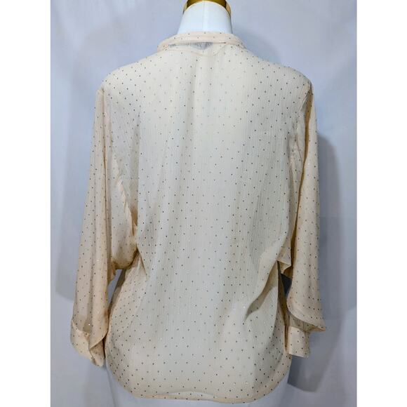 Zara Sheer Beige Chiffon Metallic Dot Blouse Size S - Picture 4 of 7